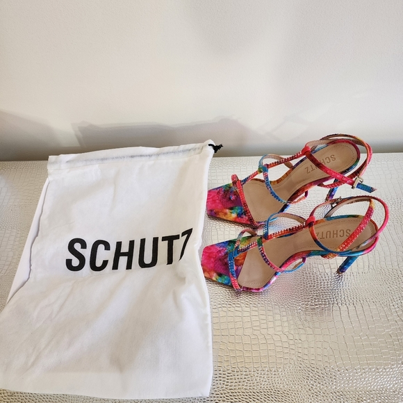 *HP* SCHUTZ multicolor spike heel Sandals leather sole ankle strap - Picture 9 of 13